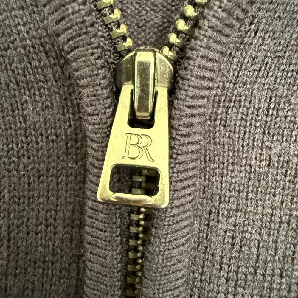 BR Italian Quarter Zip Men'sSweater Navy Medium 100% Merino‎ Extra Fine Wool